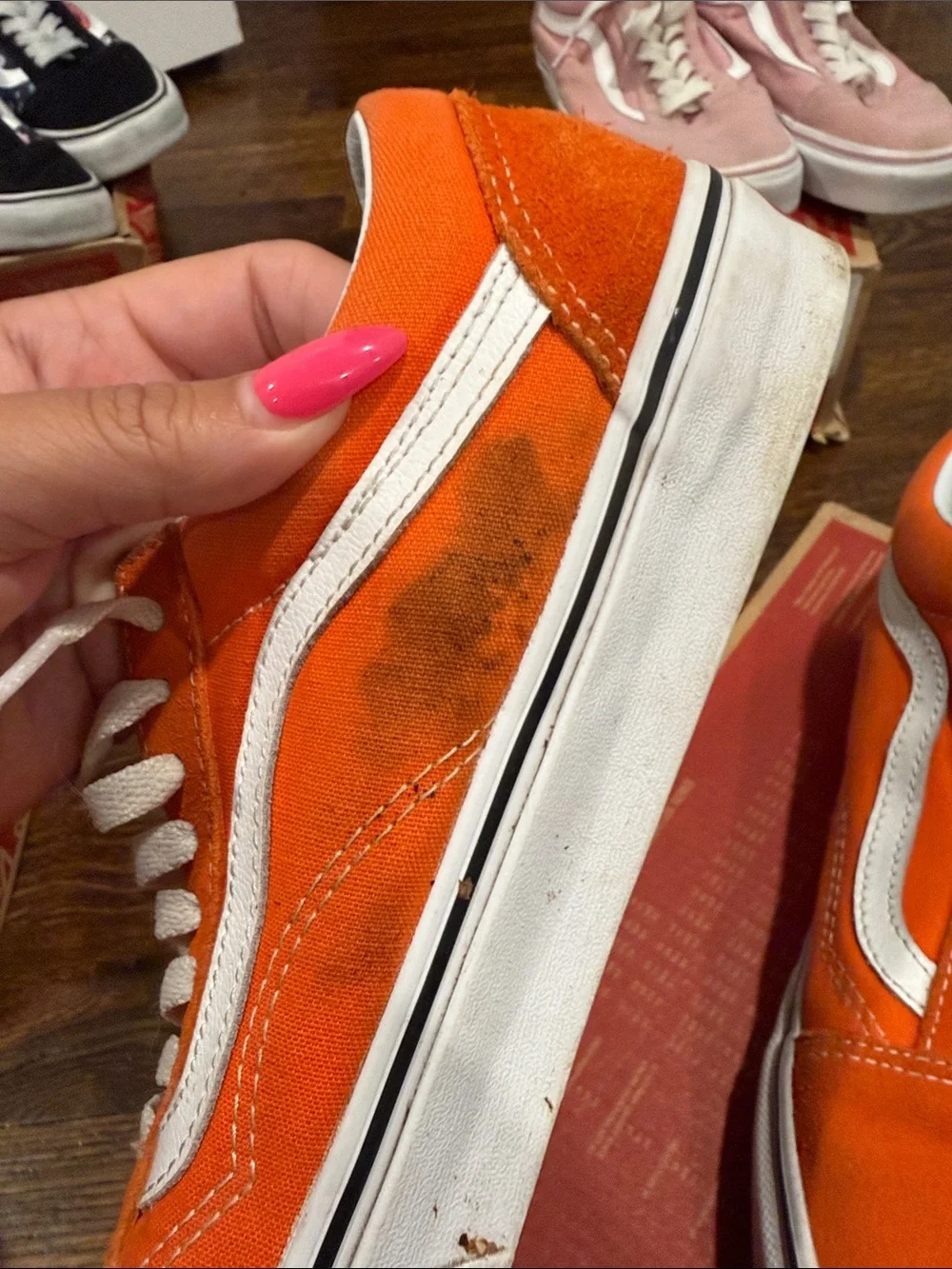 Vans Orange Suede Low-Top Sneakers with White Stripe